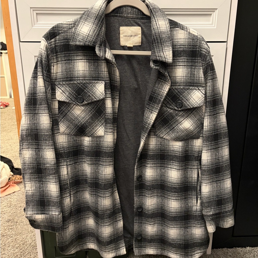 Thread & Supply Black and White Plaid Shirt Jacket